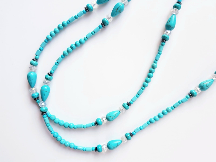 Colier lung cu turcoaz, hematit si cristale [7]