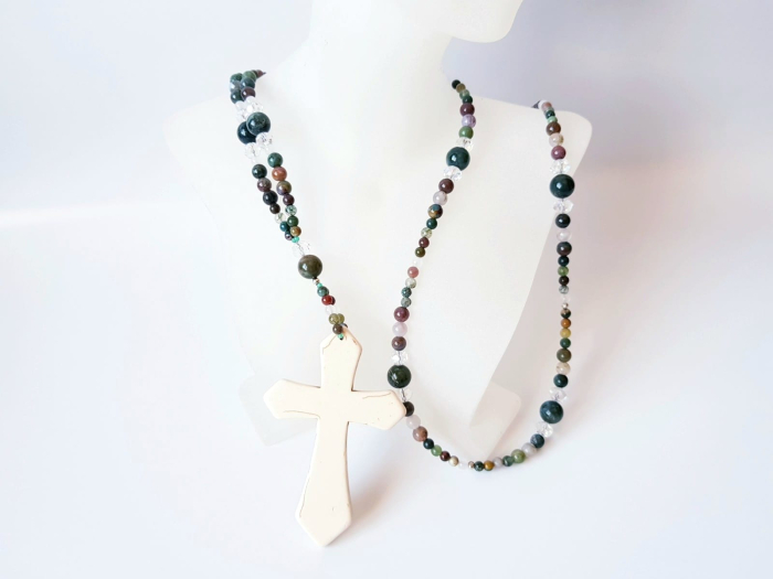 Colier lung din agate indiene cu pandantiv cruce howlit [7]