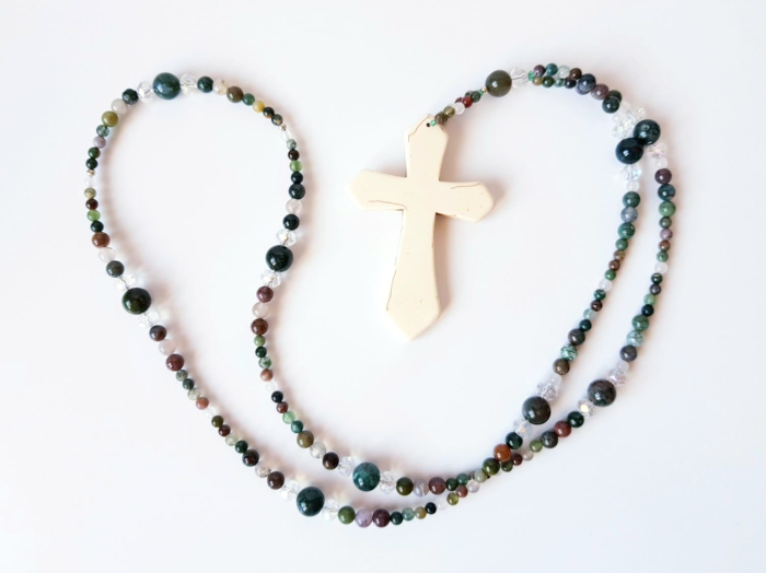 Colier lung din agate indiene cu pandantiv cruce howlit [2]