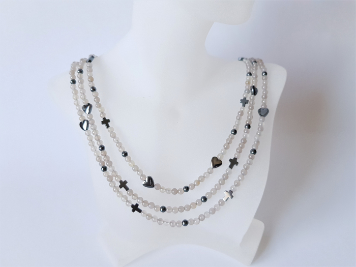 Colier multisir cu agate gri si hematite [2]