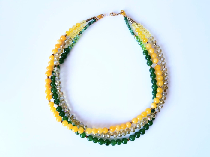Colier multisir cu jad galben, jad verde si cristale [2]