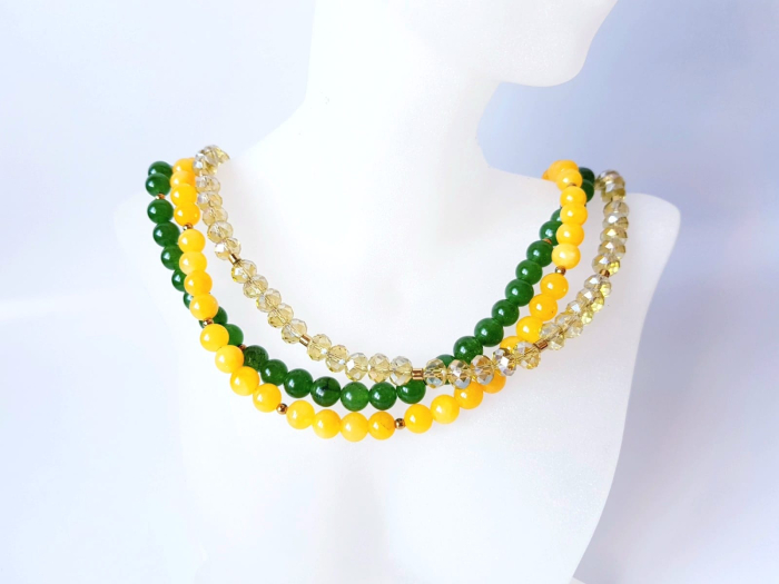 Colier multisir cu jad galben, jad verde si cristale [4]