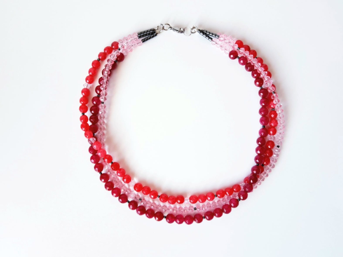 Colier multisir cu jad rosu si agat visiniu [3]