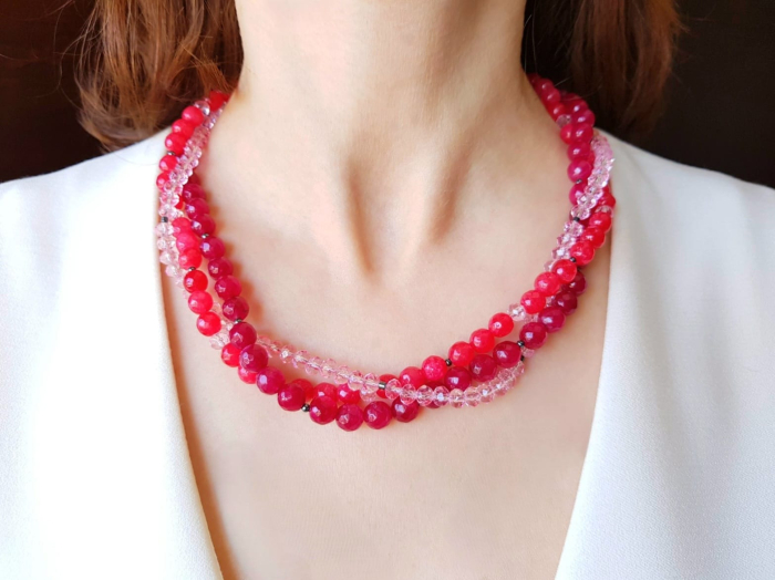 Colier multisir cu jad rosu si agat visiniu [2]