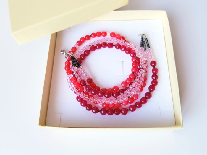 Colier multisir cu jad rosu si agat visiniu [4]