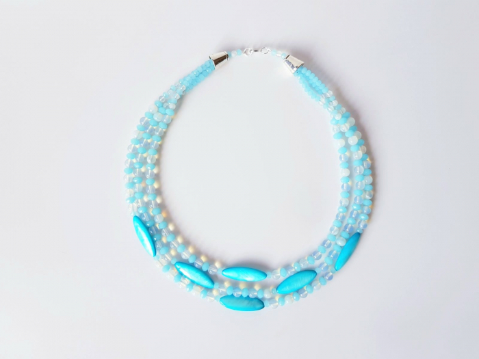Colier multisir cu sidef bleu, opalit si cristale bleu [2]
