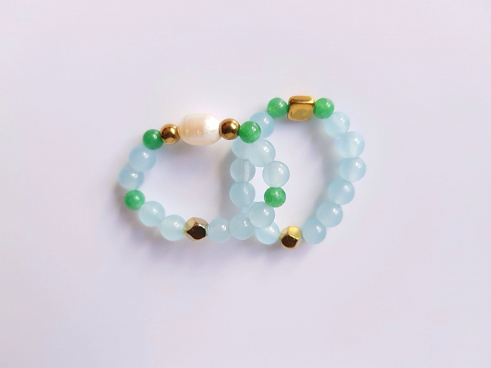 Set 2 inele - agat bleu si verde, hematit si perla de cultura [7]