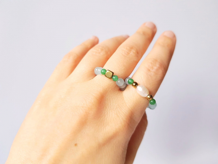 Set 2 inele - agat bleu si verde, hematit si perla de cultura [5]