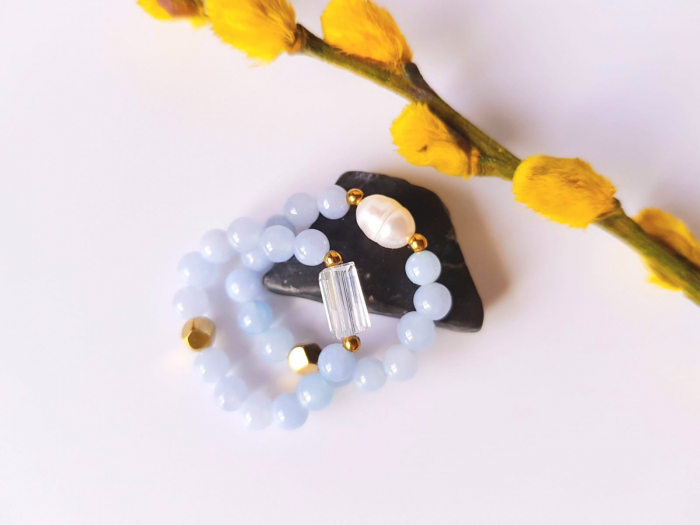 Set 2 inele - agate bleu, perla de cutura, cristal si hematit auriu [2]