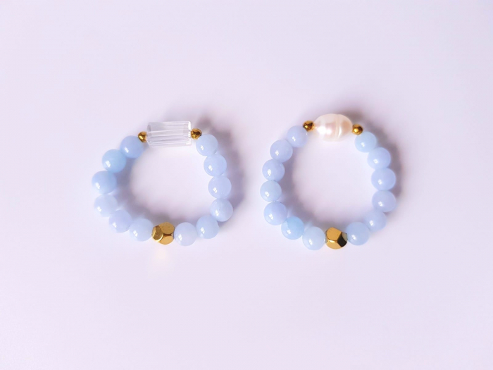 Set 2 inele - agate bleu, perla de cutura, cristal si hematit auriu [3]