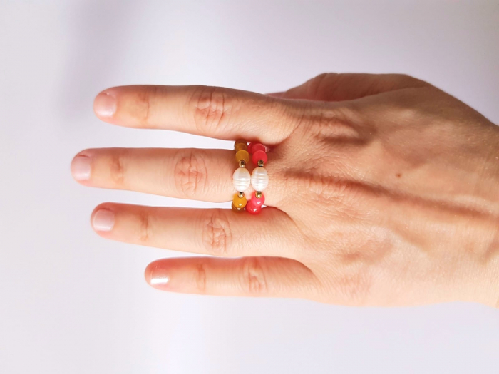 Set 2 inele - agate fucsia, jad galben, perle de cutura, hematit auriu [2]