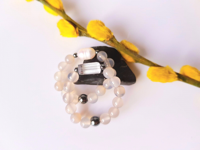 Set 2 inele - agate gri, perla de cutura, cristal si hematit [3]