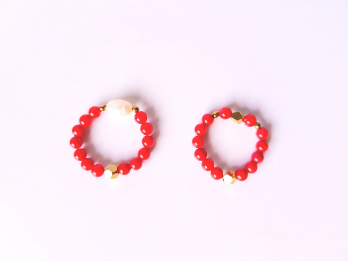 Set 2 inele - coral rosu, perla de cutura, hematit auriu [2]