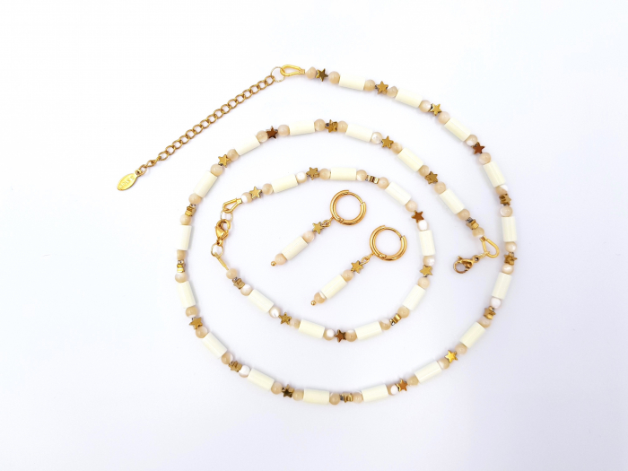 Set colier, cercei si bratara cu agate, sidef si hematit [5]