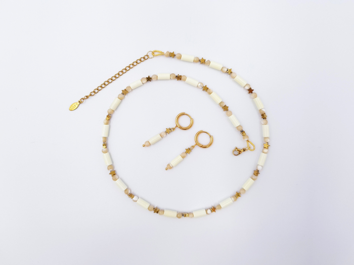 Set colier, cercei si bratara cu agate, sidef si hematit [6]