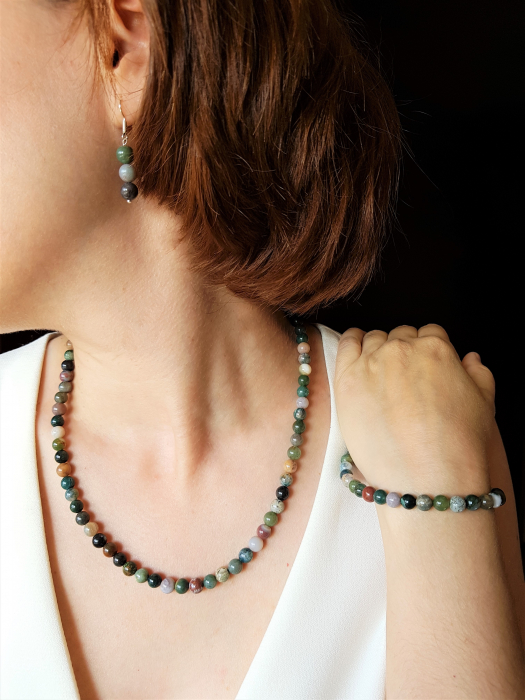 Set colier, cercei si bratara din agate indiene [2]