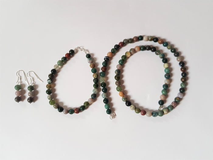 Set colier, cercei si bratara din agate indiene [6]