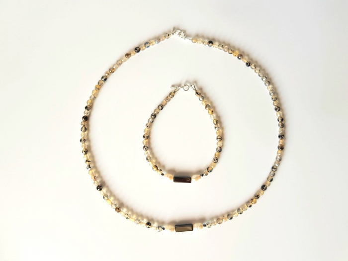 Set colier si bratara cu agate, hematit si perle de cultura [5]