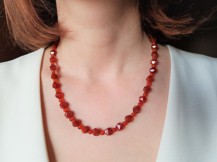 Set colier si cercei clasic cu agate grena [8]