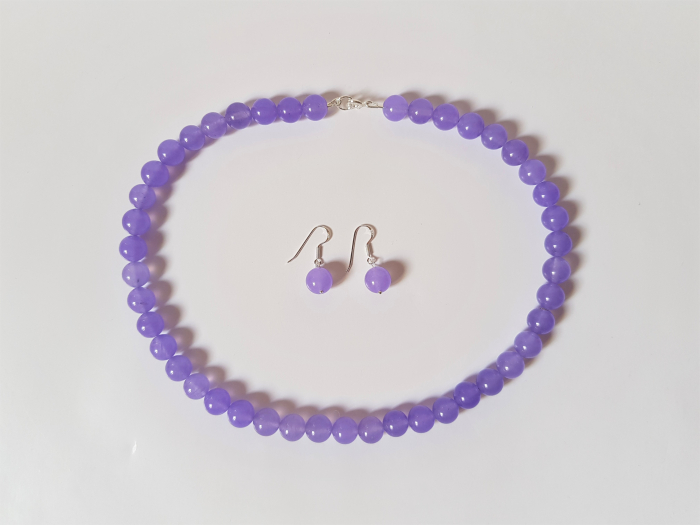 Set colier si cercei clasic cu jad lila [4]
