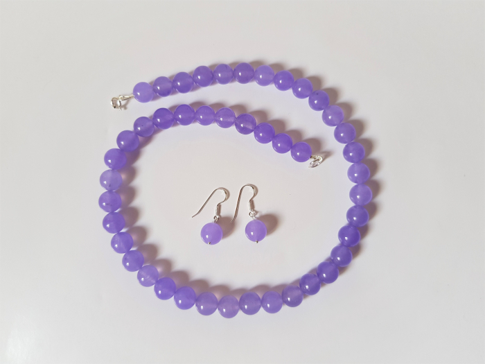 Set colier si cercei clasic cu jad lila [5]