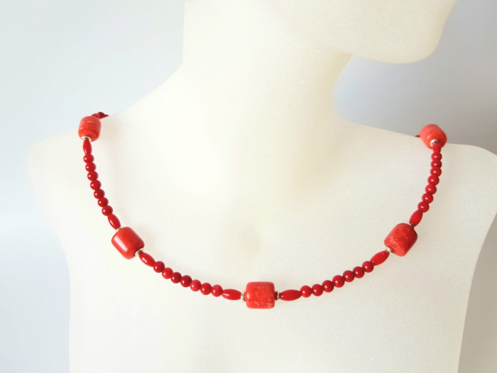 Set colier si cercei coral rosu si jad rosu [6]