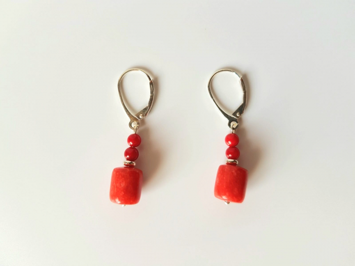 Set colier si cercei coral rosu si jad rosu [2]