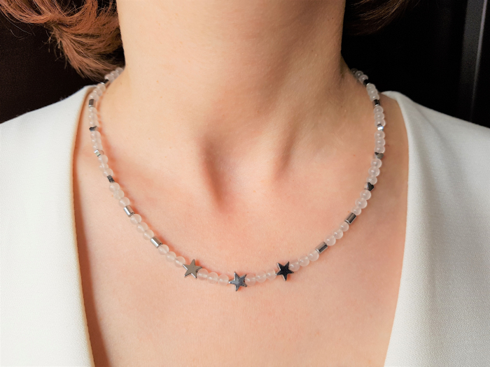 Set colier si cercei cu agate albe si hematite [4]
