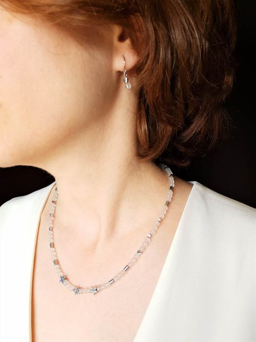 Set colier si cercei cu agate albe si hematite [2]