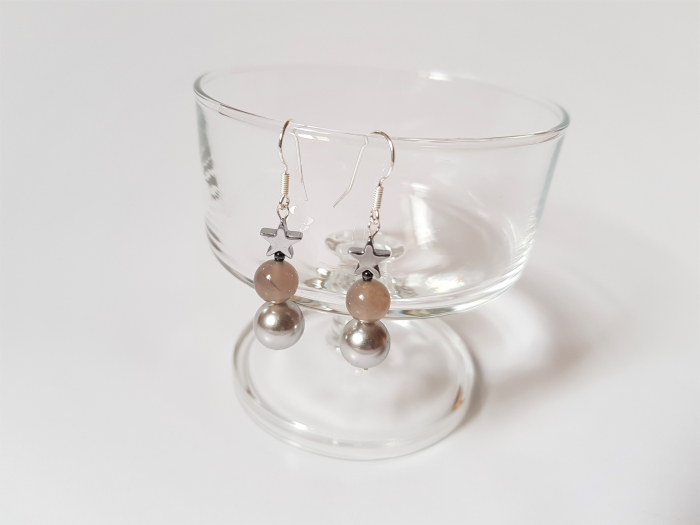 Set colier si cercei cu agate gri, hematite si perle [7]