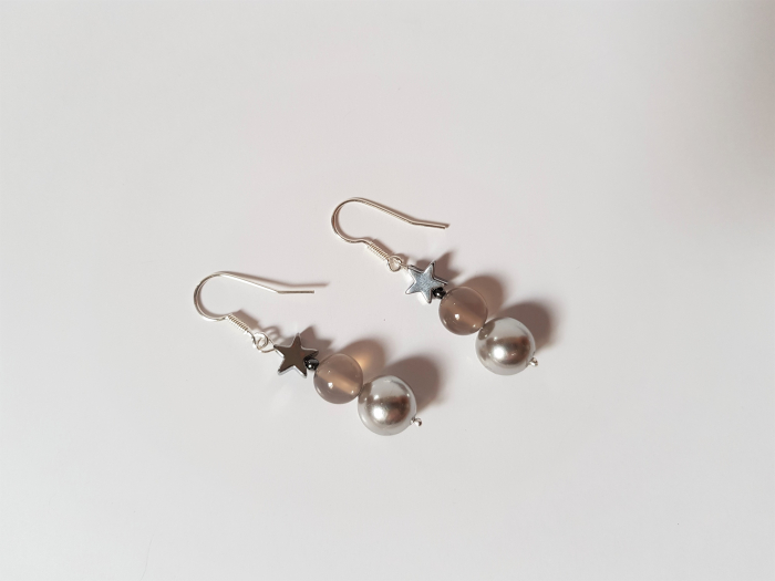 Set colier si cercei cu agate gri, hematite si perle [6]