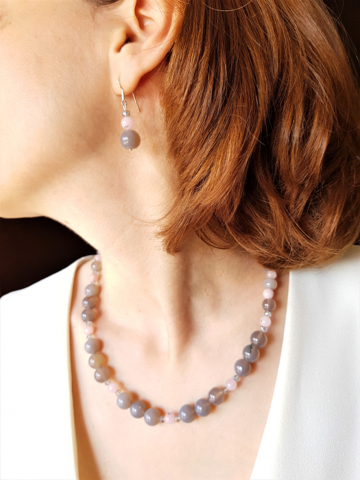 Set colier si cercei cu agate gri si jasp cherry blossom [2]