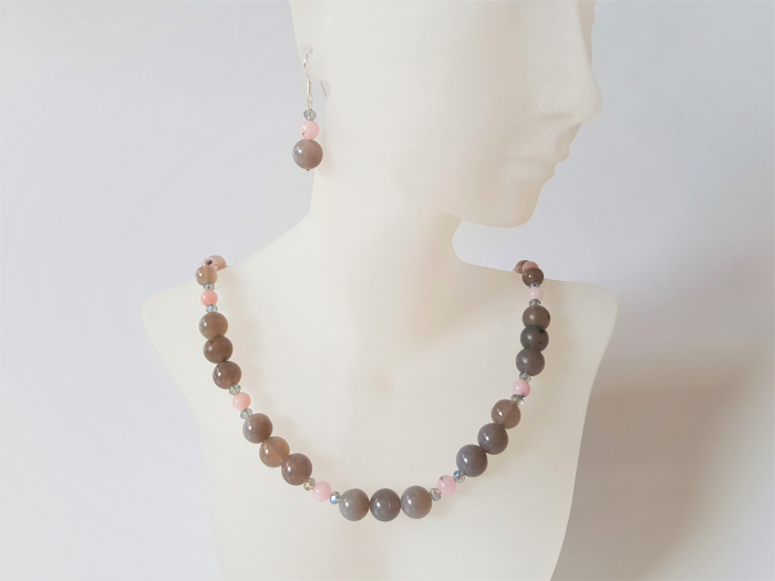 Set colier si cercei cu agate gri si jasp cherry blossom [6]