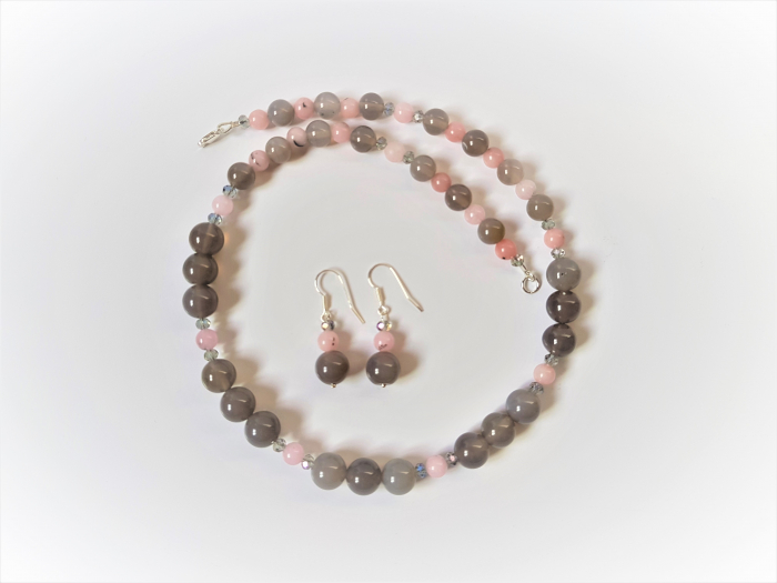 Set colier si cercei cu agate gri si jasp cherry blossom [4]