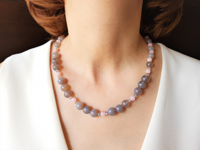 Set colier si cercei cu agate gri si jasp cherry blossom [5]