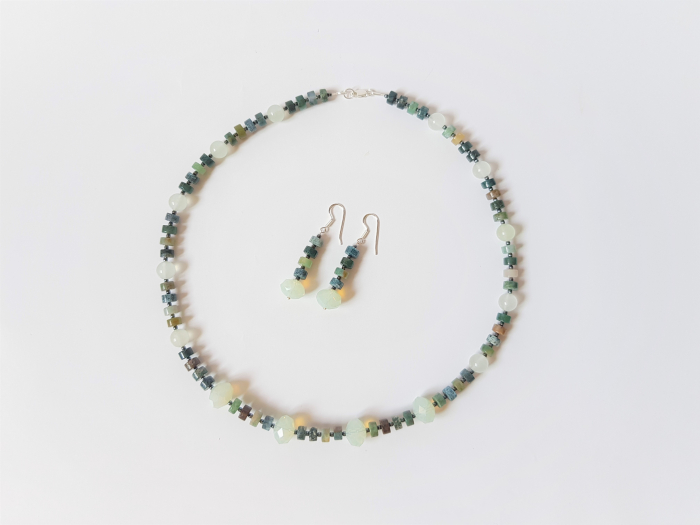 Set colier si cercei cu agate indiene, hematite, jad si cristale [4]