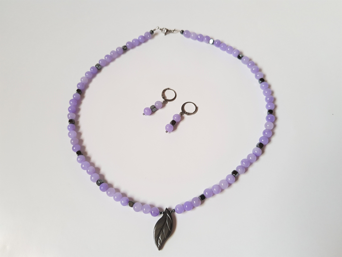 Set colier si cercei cu agate mov si hematite cuburi [5]