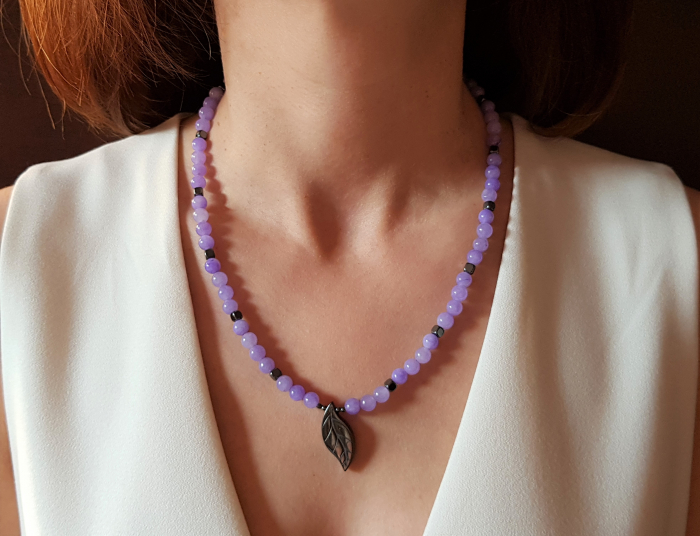 Set colier si cercei cu agate mov si hematite cuburi [7]