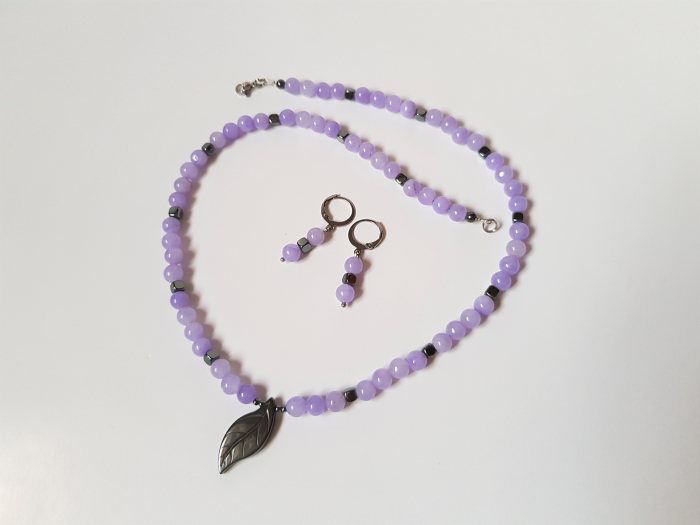 Set colier si cercei cu agate mov si hematite cuburi [6]