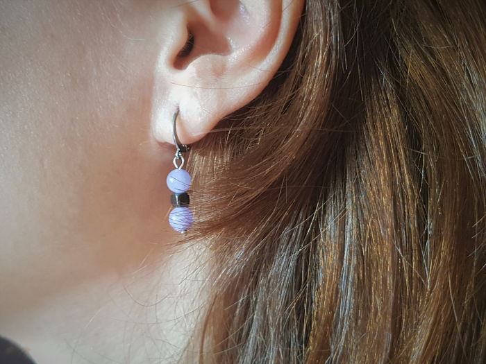 Set colier si cercei cu agate mov si hematite cuburi [2]