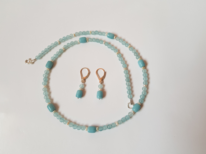 Set colier si cercei cu angelit, agate si perle naturale [6]