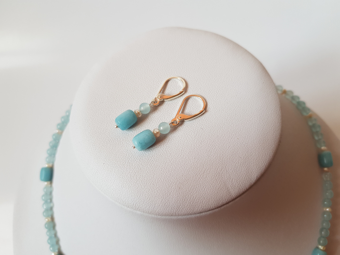 Set colier si cercei cu angelit, agate si perle naturale [5]