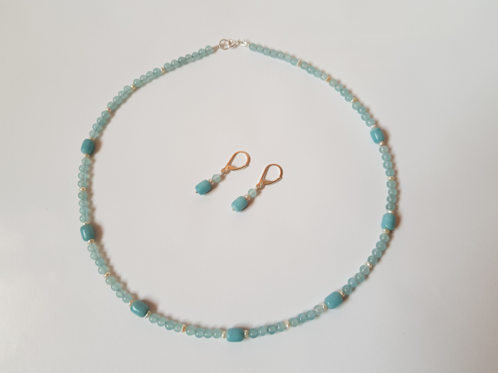 Set colier si cercei cu angelit, agate si perle naturale [7]