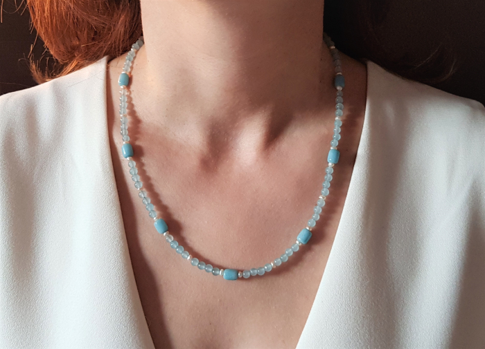 Set colier si cercei cu angelit, agate si perle naturale [8]