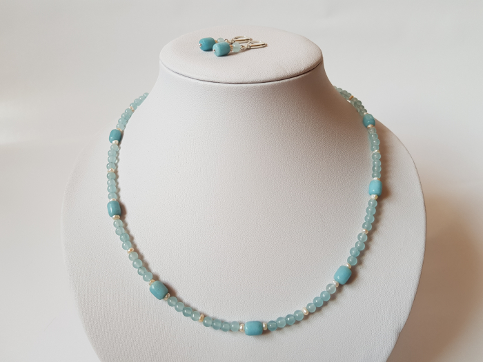 Set colier si cercei cu angelit, agate si perle naturale [2]