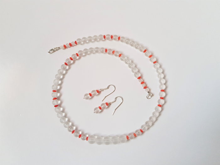 Set colier si cercei cu cristal de stanca si coral [3]