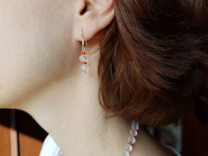 Set colier si cercei cu cristal de stanca si coral [6]