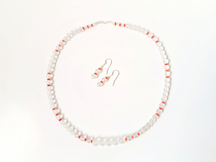 Set colier si cercei cu cristal de stanca si coral [2]