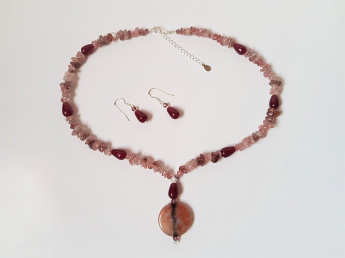 Set colier si cercei cu cuart cherry si jad [3]