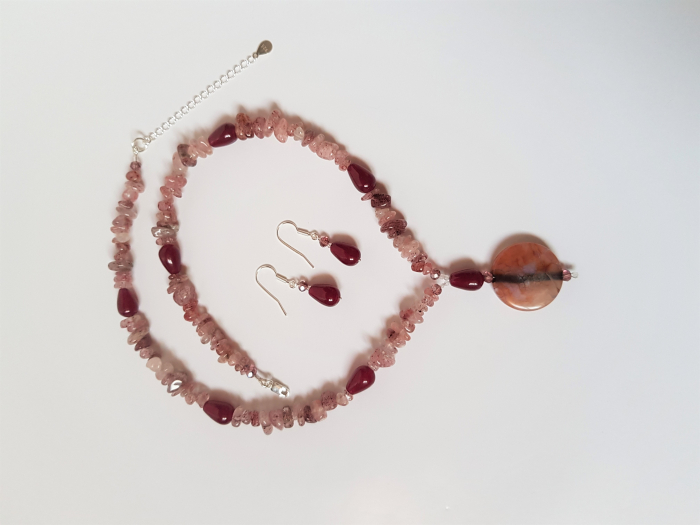 Set colier si cercei cu cuart cherry si jad [5]